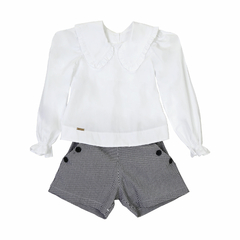 Conjunto manga franzida branco e xadrezinho - comprar online