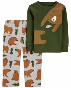 Pijama carters 2 peças manga longa verde urso