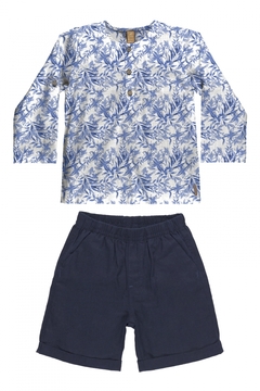 Conjunto camisa e bermuda floral azul Up Baby - comprar online