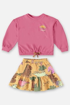 Conjunto blusao e saia short molecoton pink dino Up Baby - comprar online