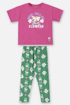 Conjunto blusa rosa com legging floral Up Baby - comprar online