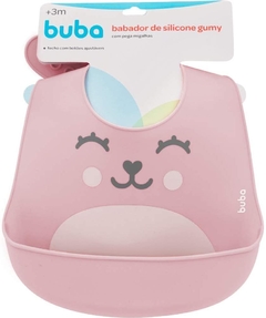 Babador de Silicone com Pega Migalhas Gumy Rosa Buba