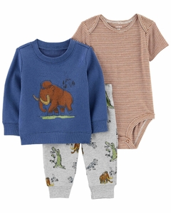 Conjunto carters 3 peças calça, body e blusão moletom azul jurassic