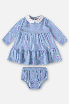 Vestido com calcinha algodao azul corações UpBaby