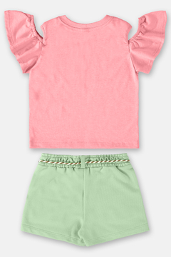 Conjunto blusa rosa dino short moletom verde Up Baby na internet