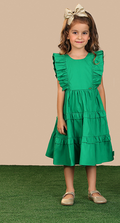 Vestido Precoce babados duplos liso verde