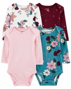 Kit body carters manga longa 4 peças floral