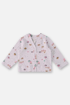 Cardigan em algodão off white flores Up Baby