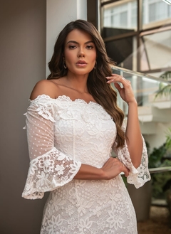 Vestido renda guipir branco clearance