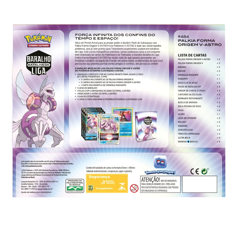 Box Pokémon Baralho Batalha de Liga Palkia Forma Origem V-ASTRO Copag  Original Lacrado 60 Cartas para jogar