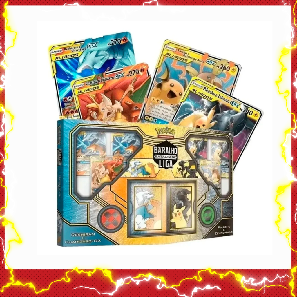 Box Baralho Batalha de Liga - Reshiram e Charizard-GX e Pikachu e