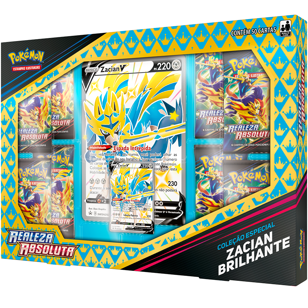 Box Zacian ou Zamazenta Brilhante Shiny Realeza Absoluta COPAG