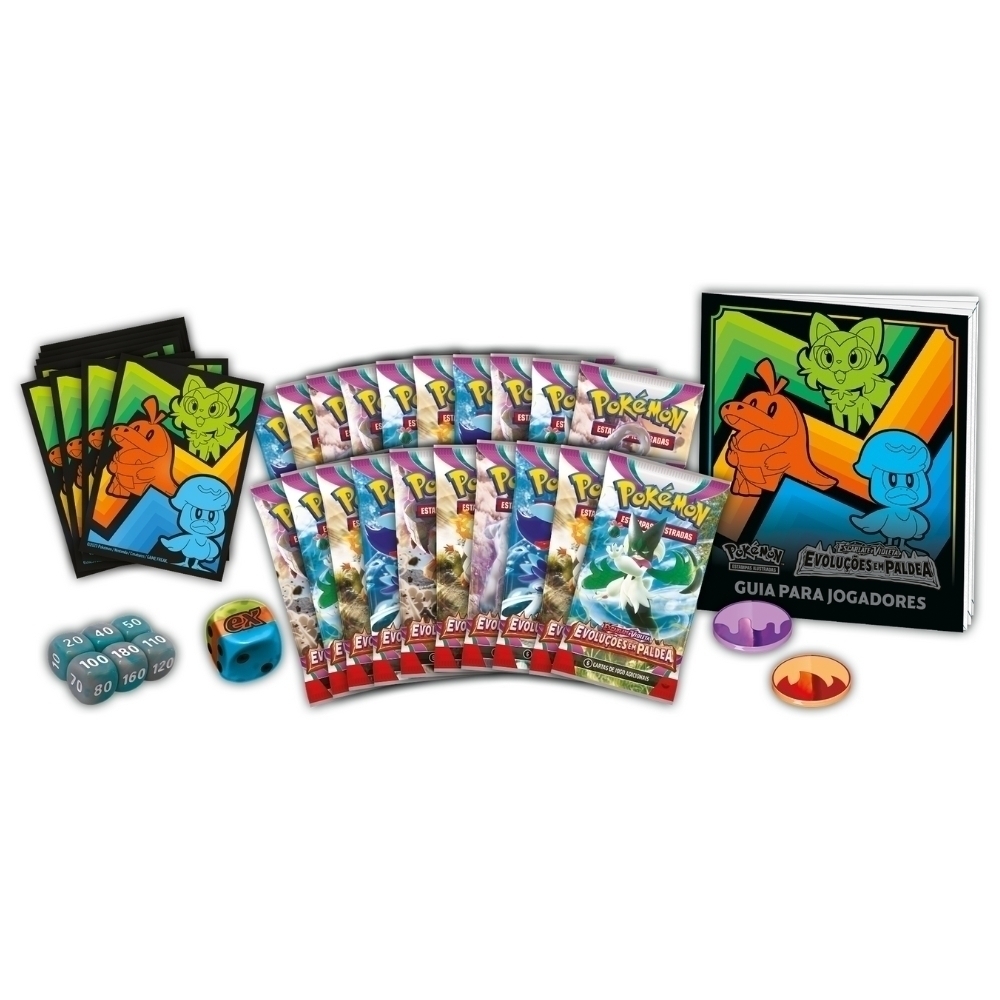 Box Pokémon Coleção Paldea Miraidon Ex 40 Cartas Fuecoco - Laranja