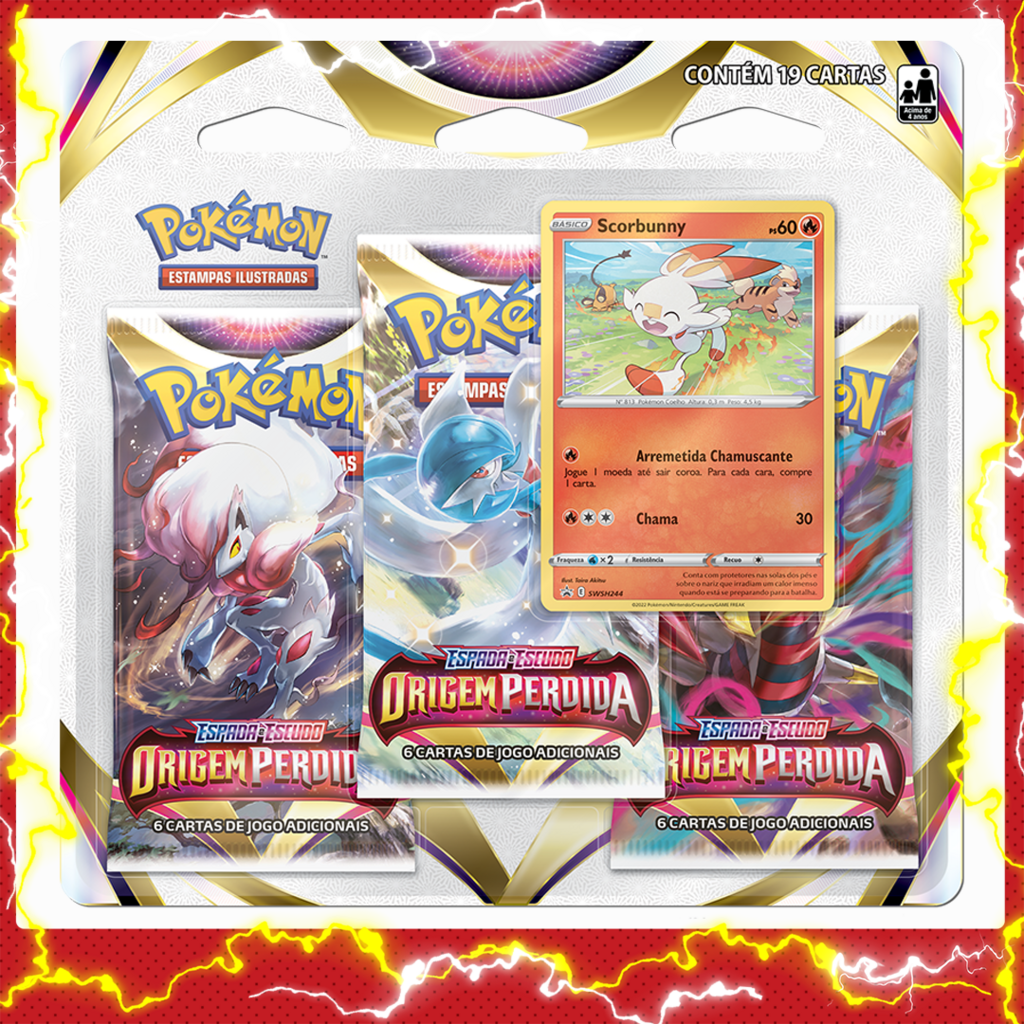 Kit de Cartas Pokémon Blister Triplo Estrelas Radiantes 3 Pacotes + 1 Carta  - Branco