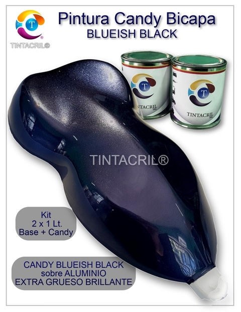 KIT Pintura Bicapa Candy Negro x 1 lt + Base Bicapa Aluminio Extra Grueso x 1 lt.