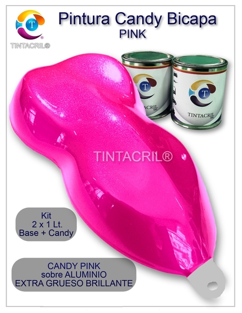 KIT Pintura Bicapa Candy Rosa x 1 lt + Base Bicapa Aluminio Extra Grueso x 1 lt.