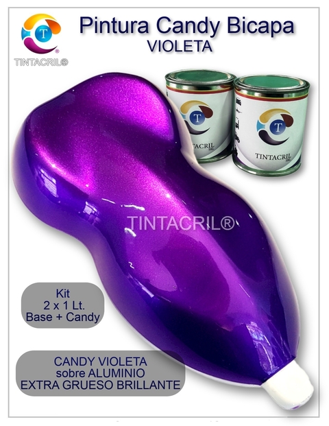 KIT Pintura Bicapa Candy Violeta x 1 lt + Base Bicapa Aluminio Extra Grueso x 1 lt.