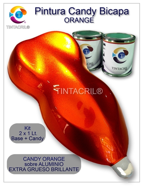 KIT Pintura Bicapa Candy Naranja x 1 lt + Base Bicapa Aluminio Extra Grueso x 1 lt.