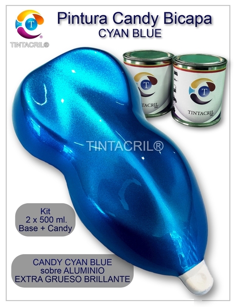 KIT Pintura Bicapa Candy Azul Claro x 1/2 lt + Base Bicapa Aluminio Extra Grueso x 1/2 lt.