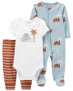 Carter´s - Set 3 Piezas Osito-Pijama Body Mangas Cortas Pantalon Dinosaurios