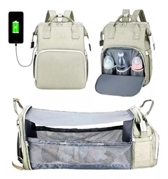 Bolso Mochila Maternal Con Cuna Cambiador Plegable Usb Viaje