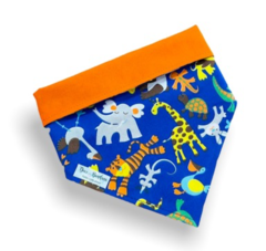 Bandana bichinhos da floresta azul dupla face laranja para pet