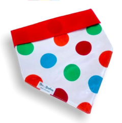 Bandana bolinhas carnaval branco dupla face vermelho para pet