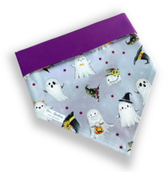 Bandana Halloween doce fantasminhas dupla face roxo para pet