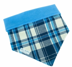 Bandana inverno xadrez azul dupla face pelúcia azul