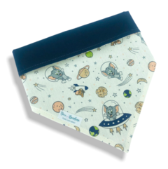 Bandana Tom & Jerry astronautas dupla face azul marinho para pet