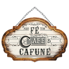 Placa Decorativa Em Mdf - Fé, Café & Cafuné - 27,5 X 20 Cm - comprar online