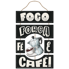 Placa Decorativa Em Mdf - Foco, Força, Fé e Café - 19 X 37 Cm - comprar online
