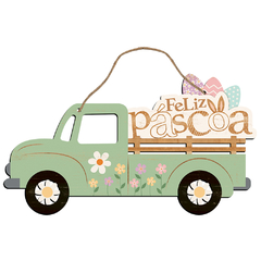 Placa Decorativa Corda Páscoa – Camionete Feliz Páscoa - 25 x 18Cm