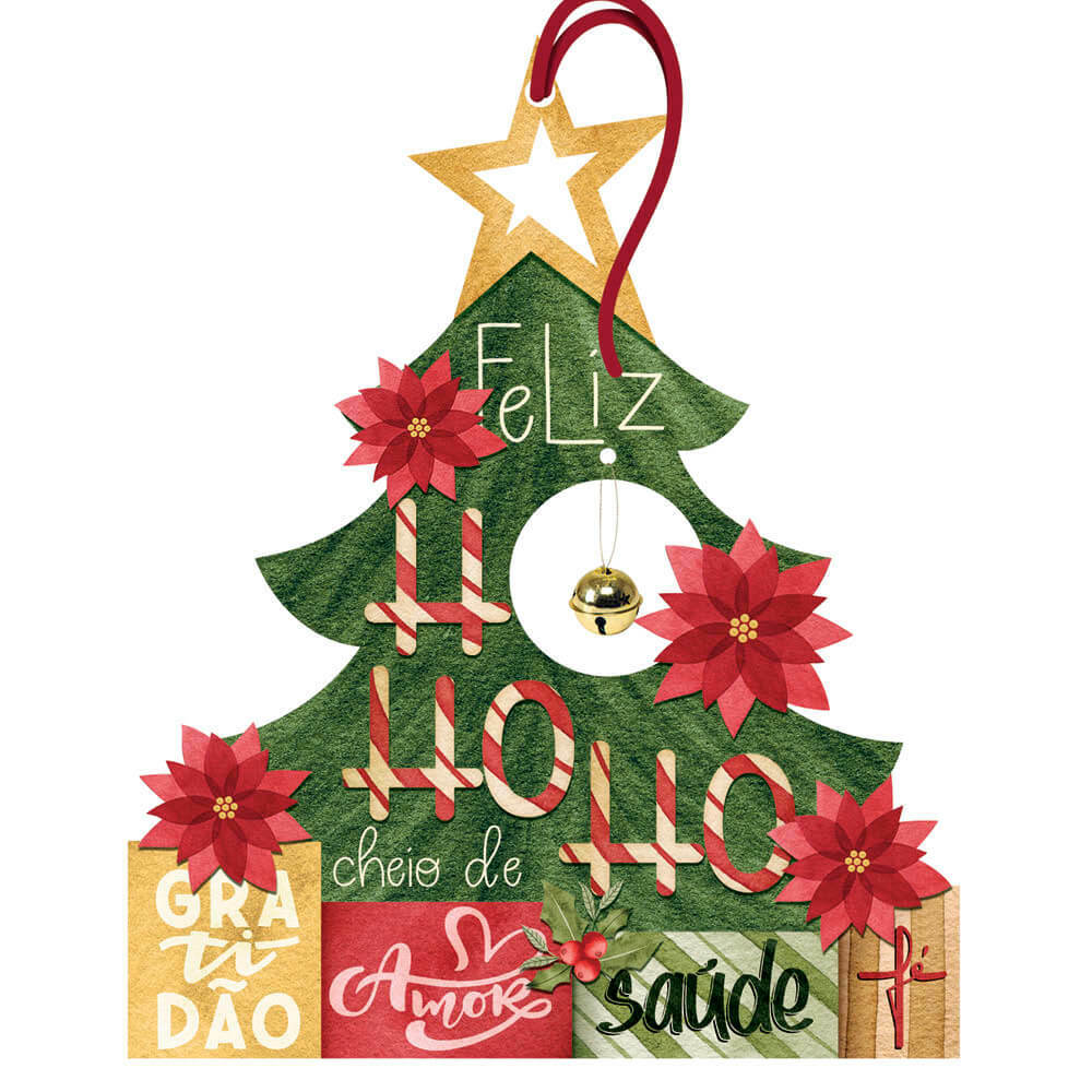 Tag Natal Em Mdf -Feliz Ho Ho Ho - 10,5 X 13 Cm