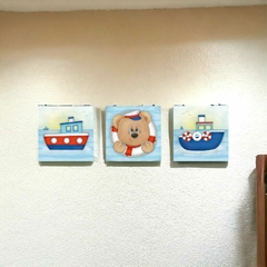 Kit Com 3 Placas Decorativas - Urso Marinheiro - 19 x 19 Cm (cada) - comprar online