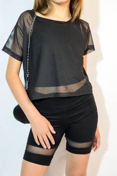 Nuevo conjunto de tul remera biker de algodon y remera de tul por encima art. 939