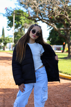 Campera lisa con bolsillos plaque con piel por dentro de nena - Kids Store