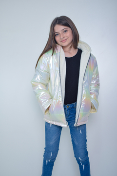 Campera de abrigo tornasolada de nena con piel por dentro (art.613) - Kids Store