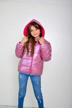 Campera puffer metalizada con piel por dentro de nena (art.611) - comprar online