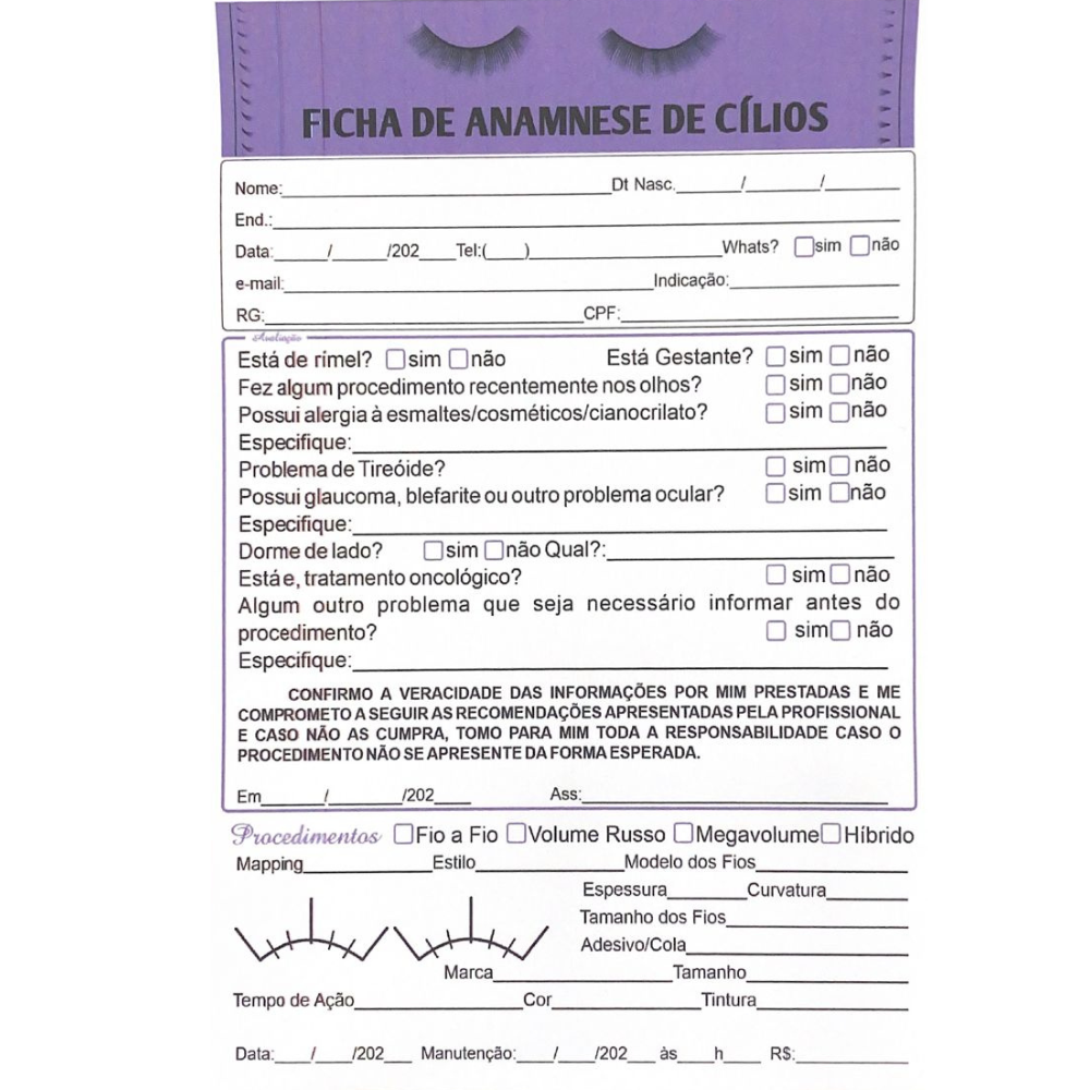 Ficha de Anamnese -Preenchimento