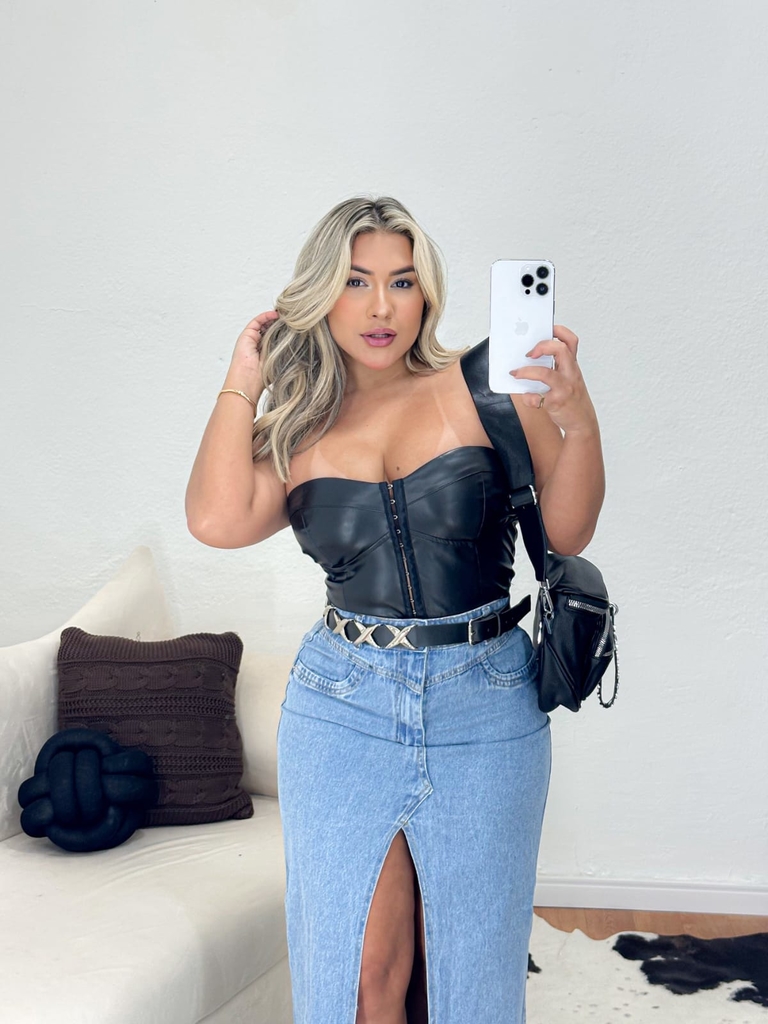 Saia jeans best sale plus size longa