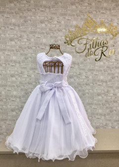 VESTIDO DE FESTA INFANTIL ENCANTADO COM APLICAÇÕES DE FLORES 3D BRANCO na internet