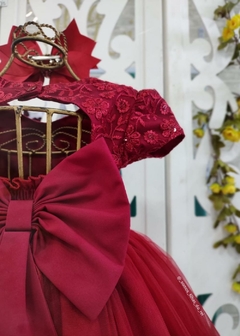 VESTIDO VERMELHO DE FESTA INFANTIL LUXO COM BUSTO BORDADO - comprar online