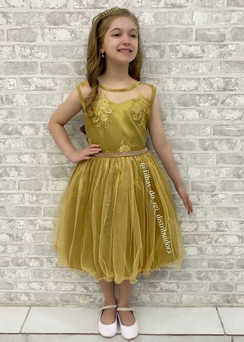Vestido Princesa Infantil Vermelho Com Dourado