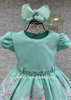 VESTIDO DE FESTA INFANTIL BUSTO COM APLIQUES DE STRASS SAIA ESTAMPA FLORES - comprar online