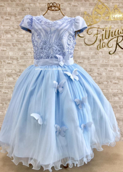 VESTIDO DE FESTA INFANTIL LUXO BORBOLETAS ENCANTADAS AZUL - comprar online