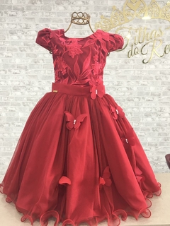 VESTIDO DE FESTA INFANTIL LUXO BORBOLETAS ENCANTADAS VERMELHO