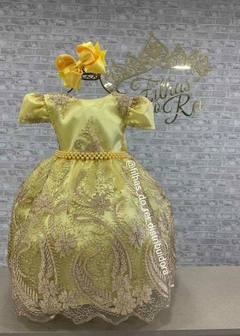 VESTIDO INFANTIL AMARELO COM DETALHES EM DOURADO