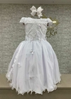 VESTIDO BRANCO DE FESTA INFANTIL COM APLICAÇÕES DE BORBOLETAS 3D