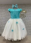 VESTIDO DE FESTA INFANTIL LUXO FLORES ENCANTADAS VERDE TIFFANY